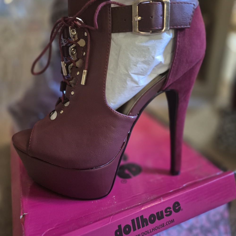 Dollhouse Burgundy Peep Toe Heels